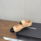 CC 26s Marry Jane Flat 2.5cm Beige Black Cowhide 632183