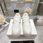 Celine Block Triomphe Leather Wedge Sneakers 50mm Black White Calfskin Fur