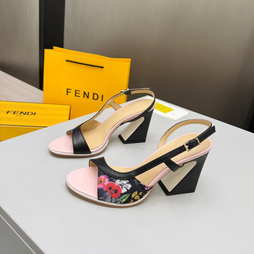 Fendi 26s Arco 9cm Black Pink Cotton Cowhide 675964