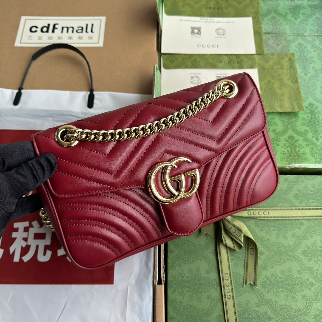 gg marmont 26cm dark red calfskin gold hardware