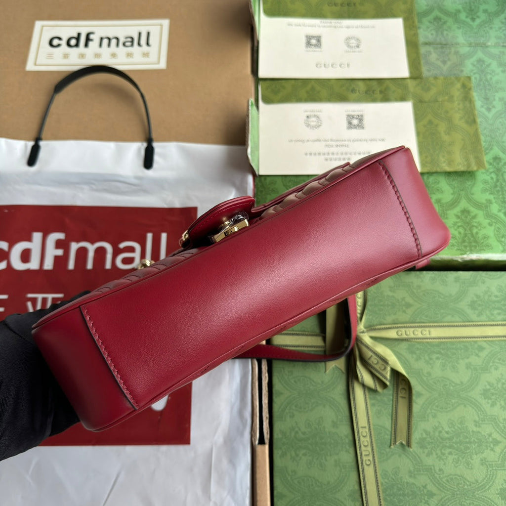 gg marmont 26cm dark red calfskin gold hardware