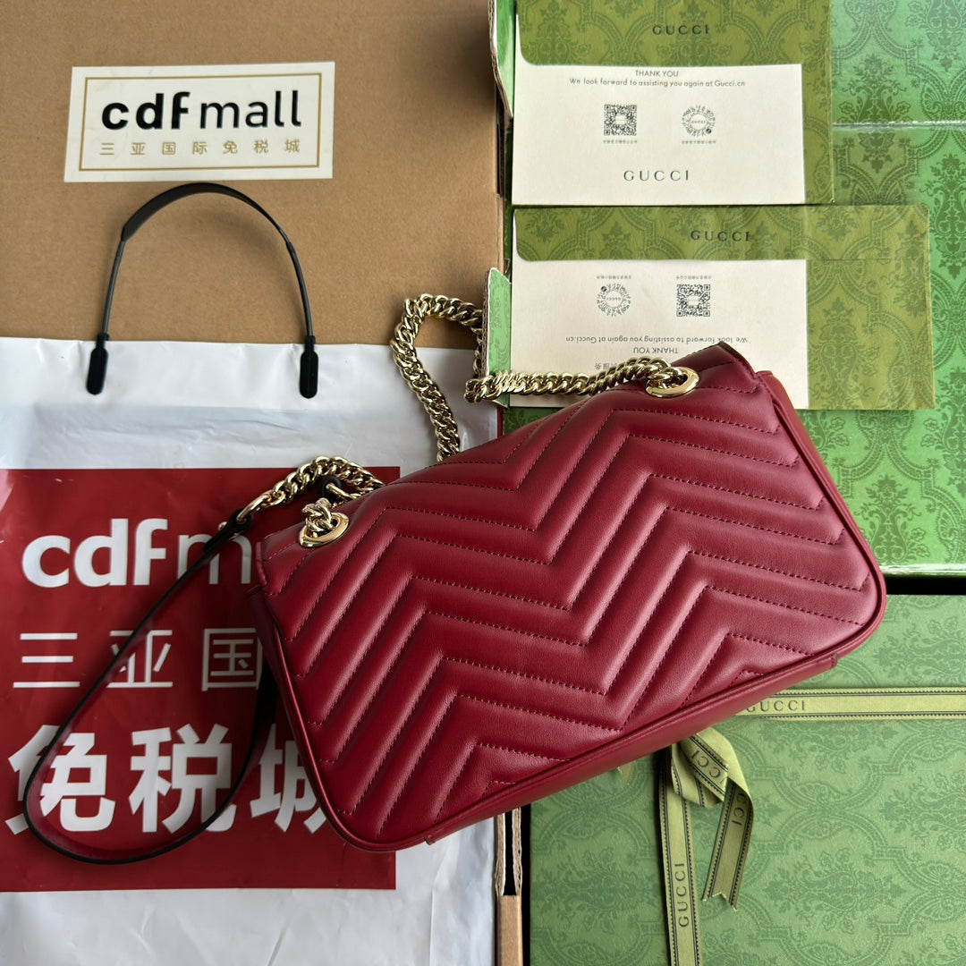 gg marmont 26cm dark red calfskin gold hardware