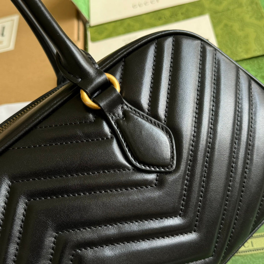 gg marmont medium top handle 35cm black calfskin gold hardware
