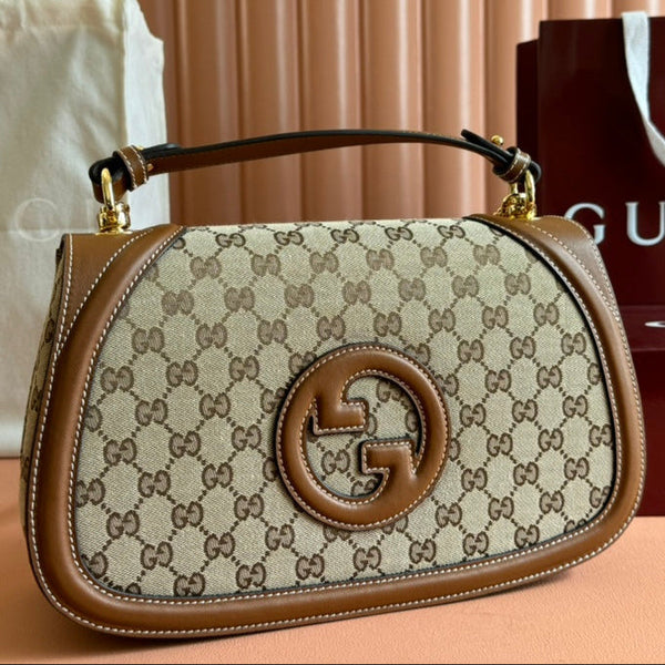 Gucci Blondie 32 Bag Brown Beige Leather Canvas 239899