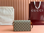 Gucci Emblem Mini Shoulder Bag Beige Brown Canvas Leather 244486