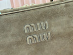 BEAU TOP HANDLE BAG 34 IN COFFEE BROWN SUEDE EMBOSSED LOGO