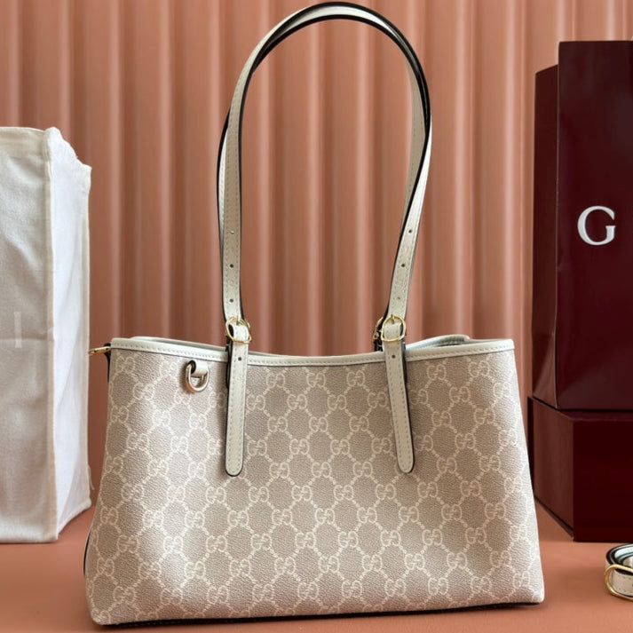 Gucci Ophidia 31cm Bag Beige White Canvas 239666