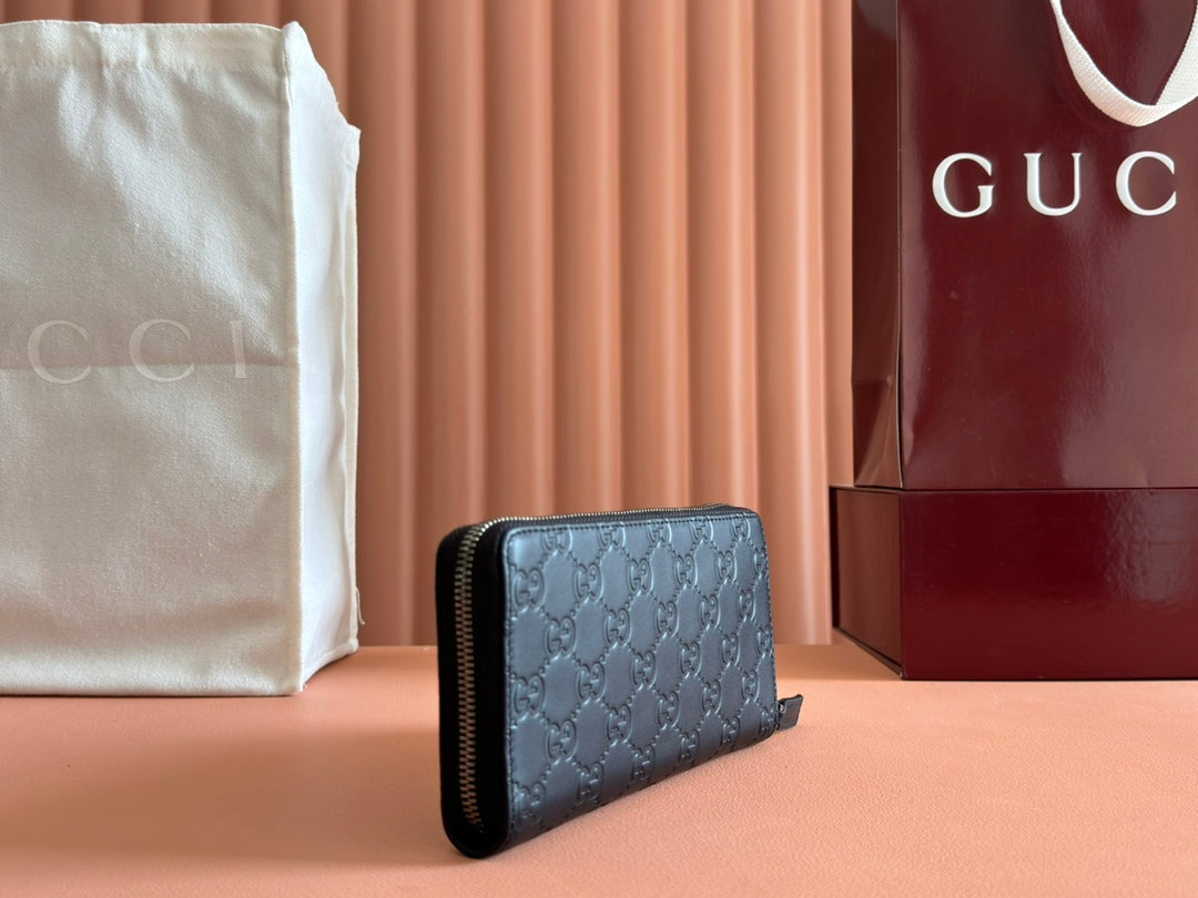 Gucci Zipper Wallet Black Embossed 248406
