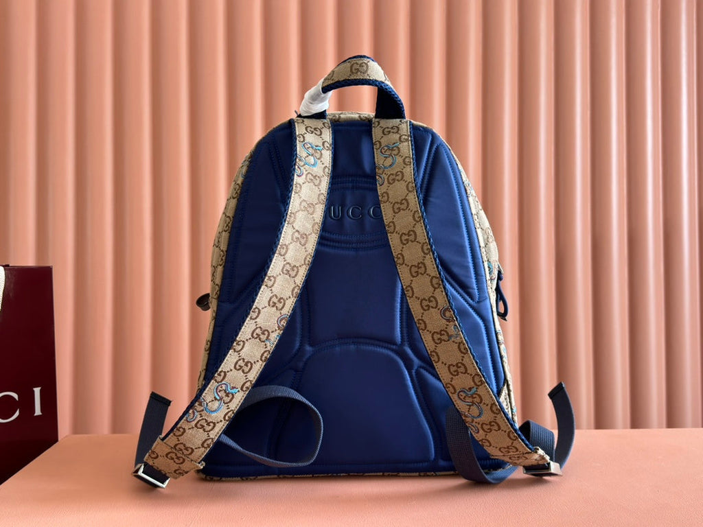 Gucci Snake Pattern Backpack Beige mix Brown Blue Calfskin Canvas 244338