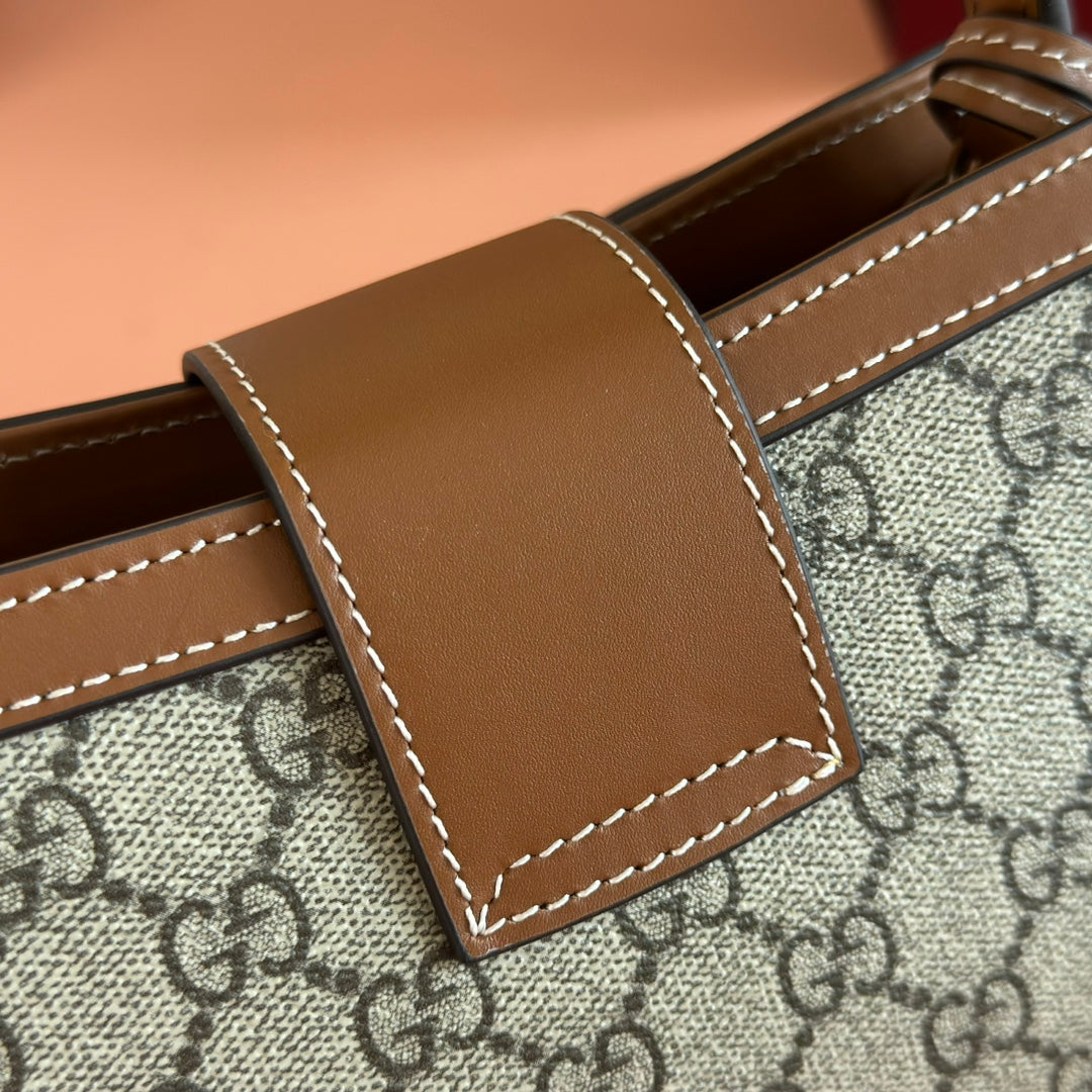 GG Padlock Small Top Handle Bag Beige Brown Leather Canvas