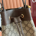 Ophidia Medium Bucket Bag 20.5cm Beige Brown Canvas Leather