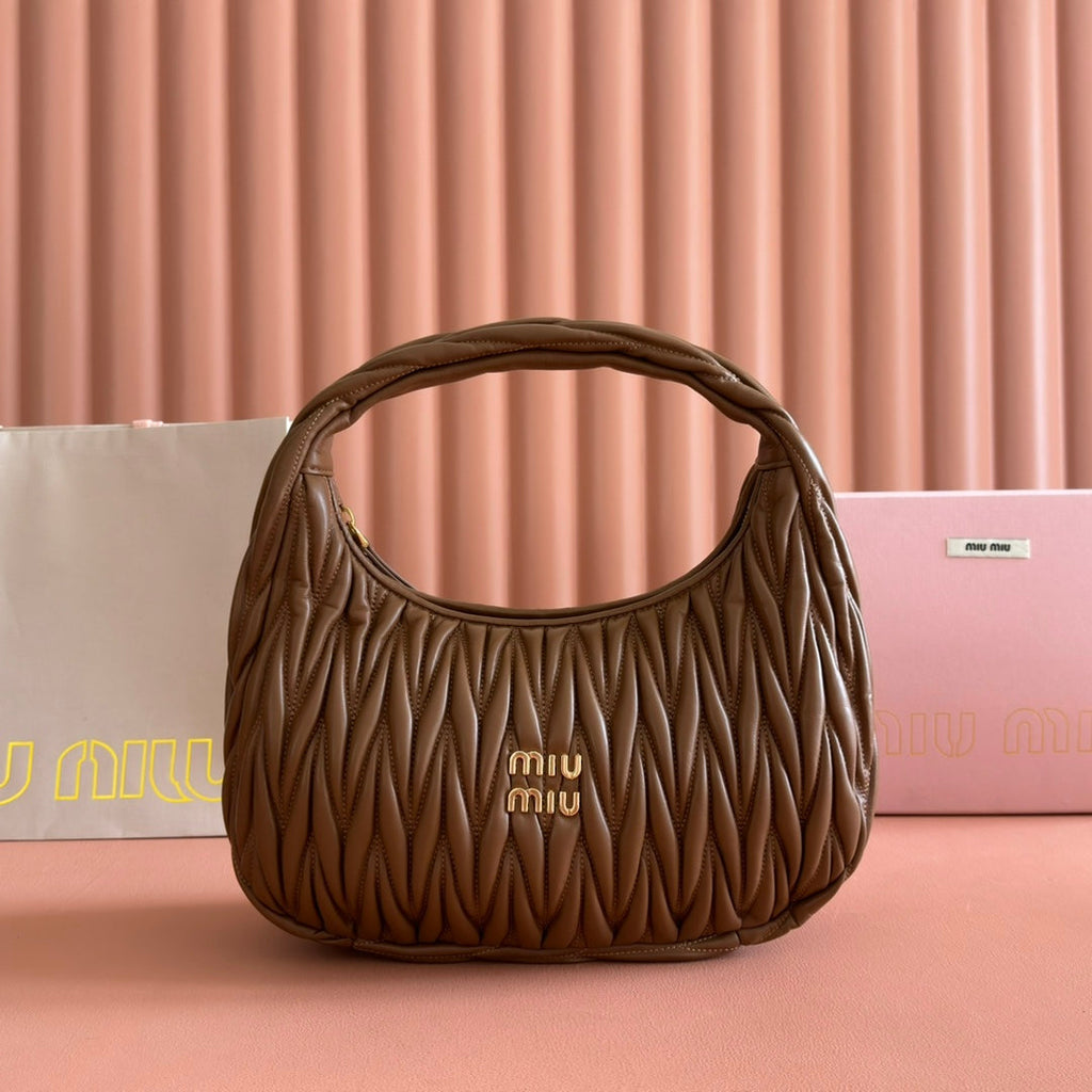 Miu Wander Matelassé Shoulder Bag 29cm Brown Lambskin