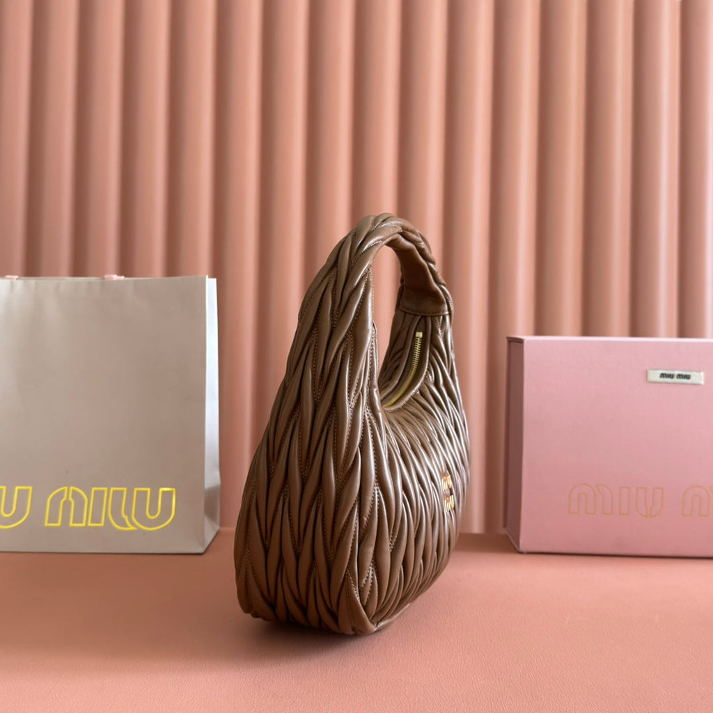 Miu Wander Matelassé Shoulder Bag 29cm Brown Lambskin
