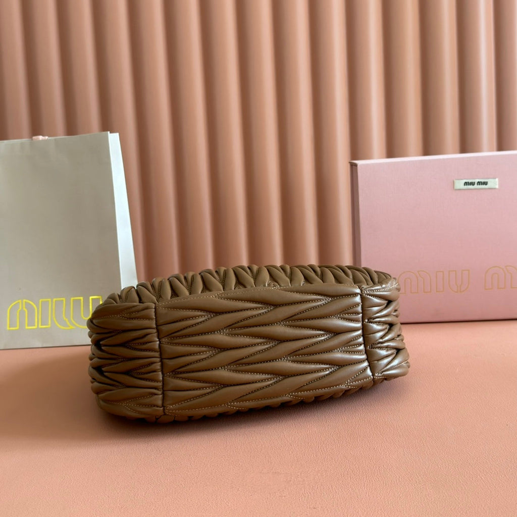 Miu Wander Matelassé Shoulder Bag 29cm Brown Lambskin
