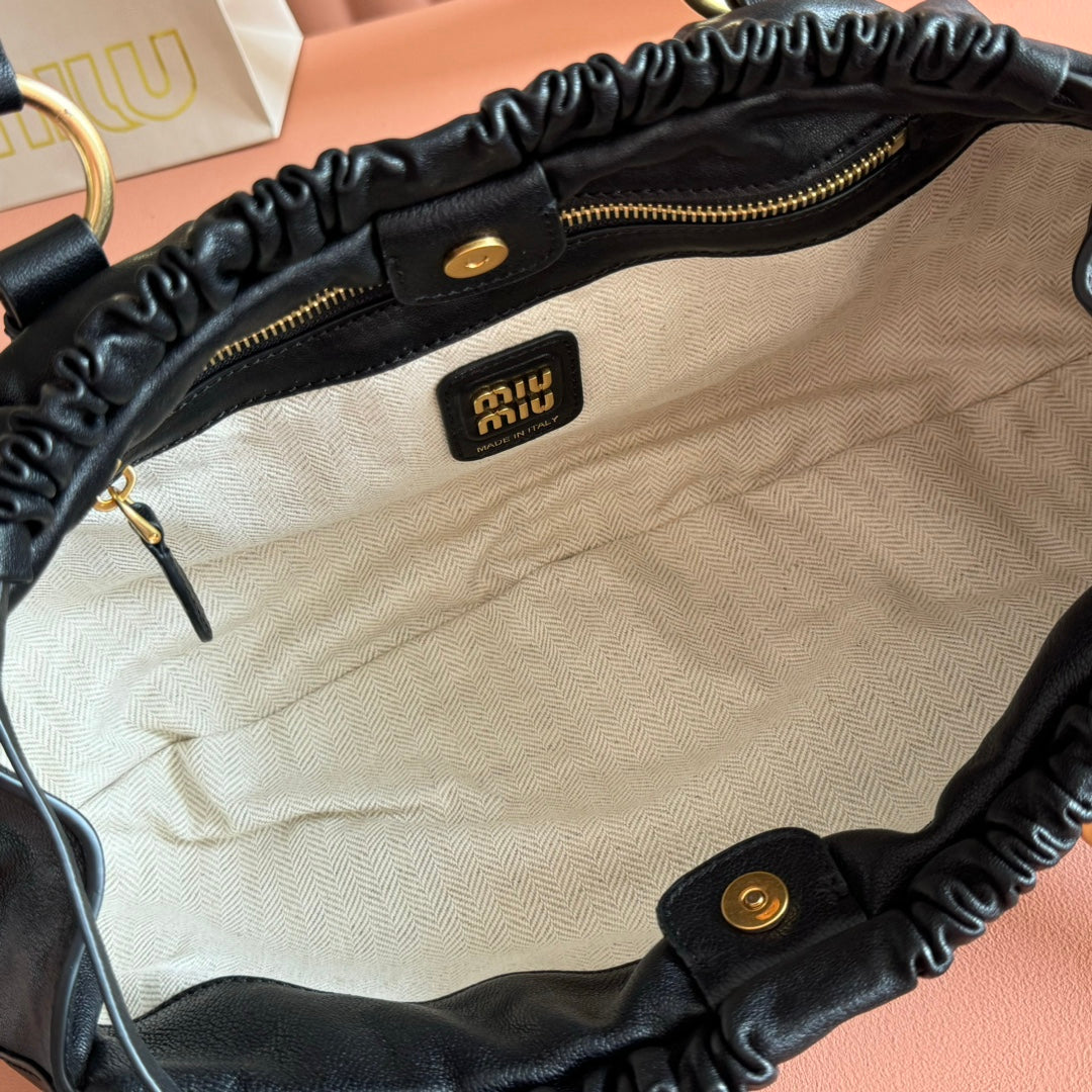 Miu Joie Shoulder Bag Black Nappa Leather