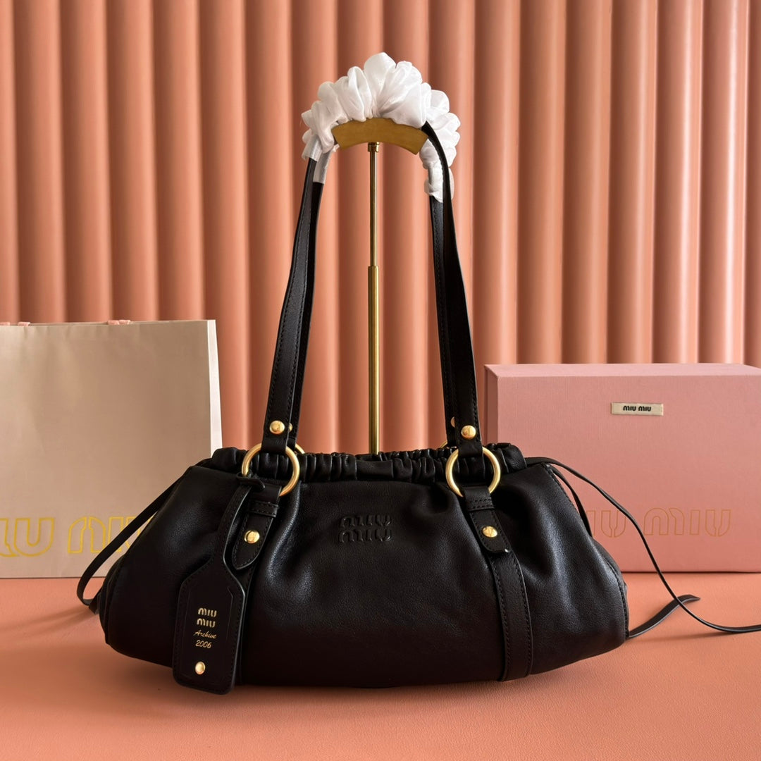 Miu Joie Shoulder Bag Black Nappa Leather