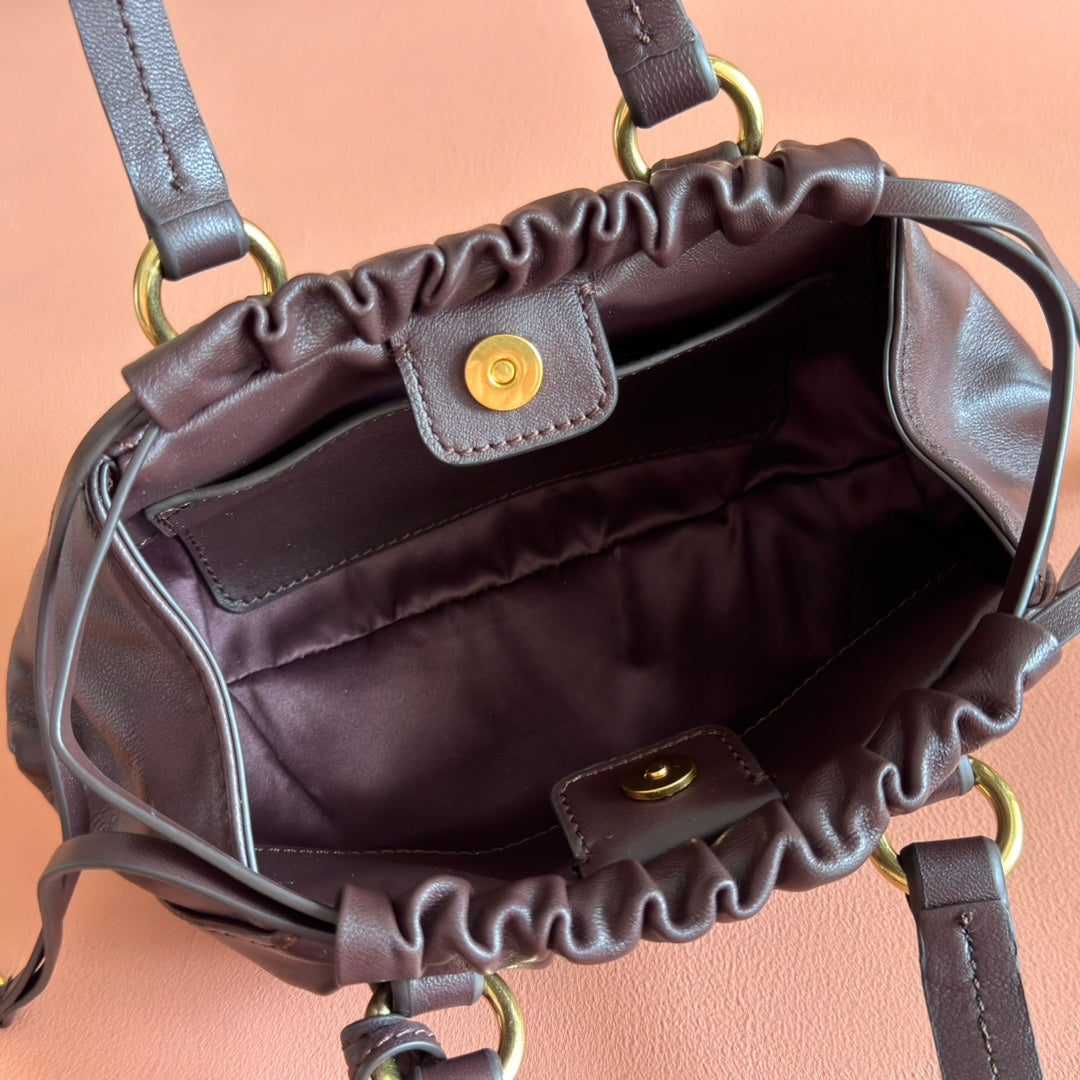 Miu Joie Shoulder Mini Bag Coffee Nappa Leather