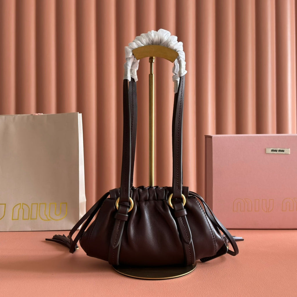 Miu Joie Shoulder Mini Bag Coffee Nappa Leather