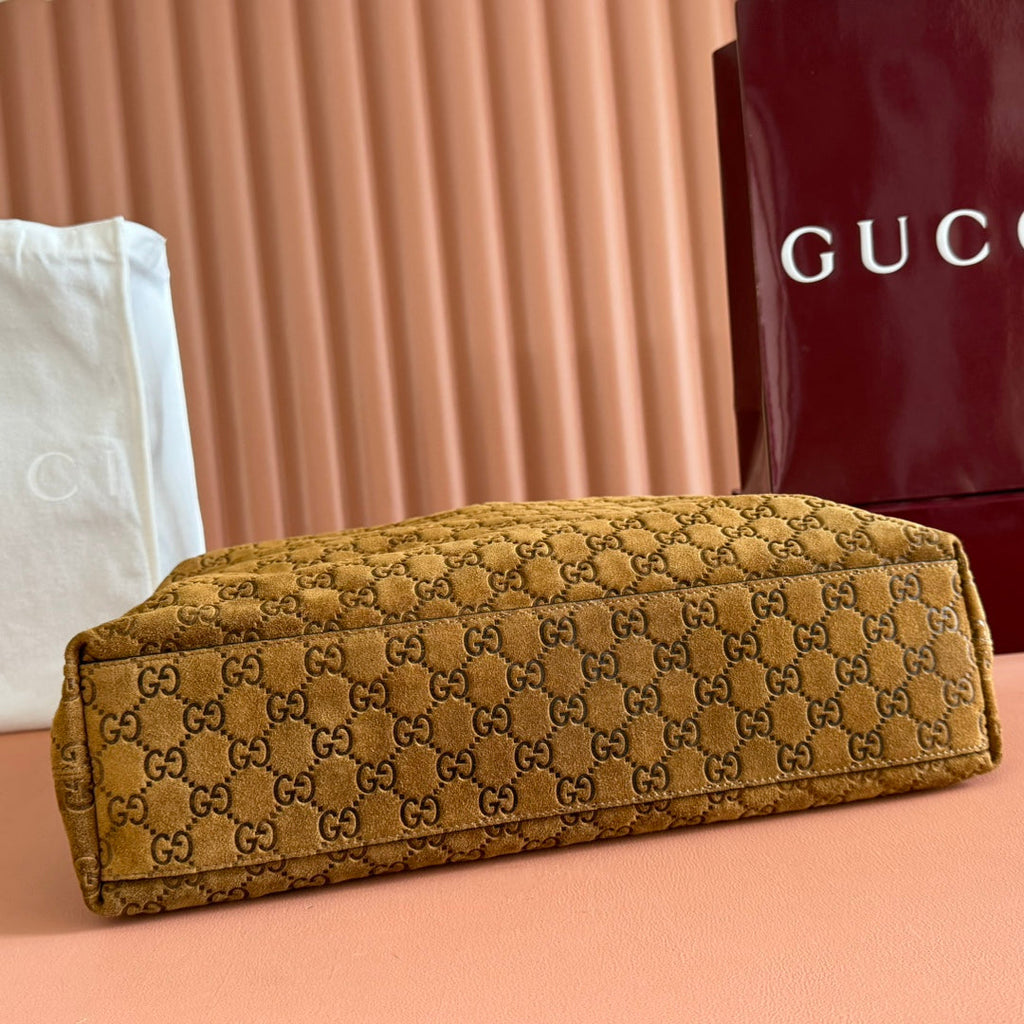Gucci Beatrix Handbag 40 Caramel Brown Suede 271962