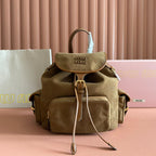 Miu Corduroy Backpack Brown Suede 273210