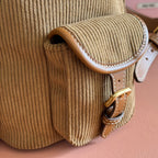 Miu Corduroy Backpack Brown Suede 273210