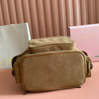 Miu Corduroy Backpack Brown Suede 273210