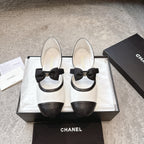 CC 25b Fall-Winter Mary Janes 15mm White Black Calfskin & Sheepskin 415776