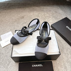 CC 25b Fall-Winter Mary Janes 15mm White Black Mesh & Grosgrain 415779