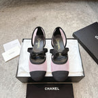 CC 25b Fall-Winter Mary Janes 15mm Pink Black Mesh & Grosgrain 415778