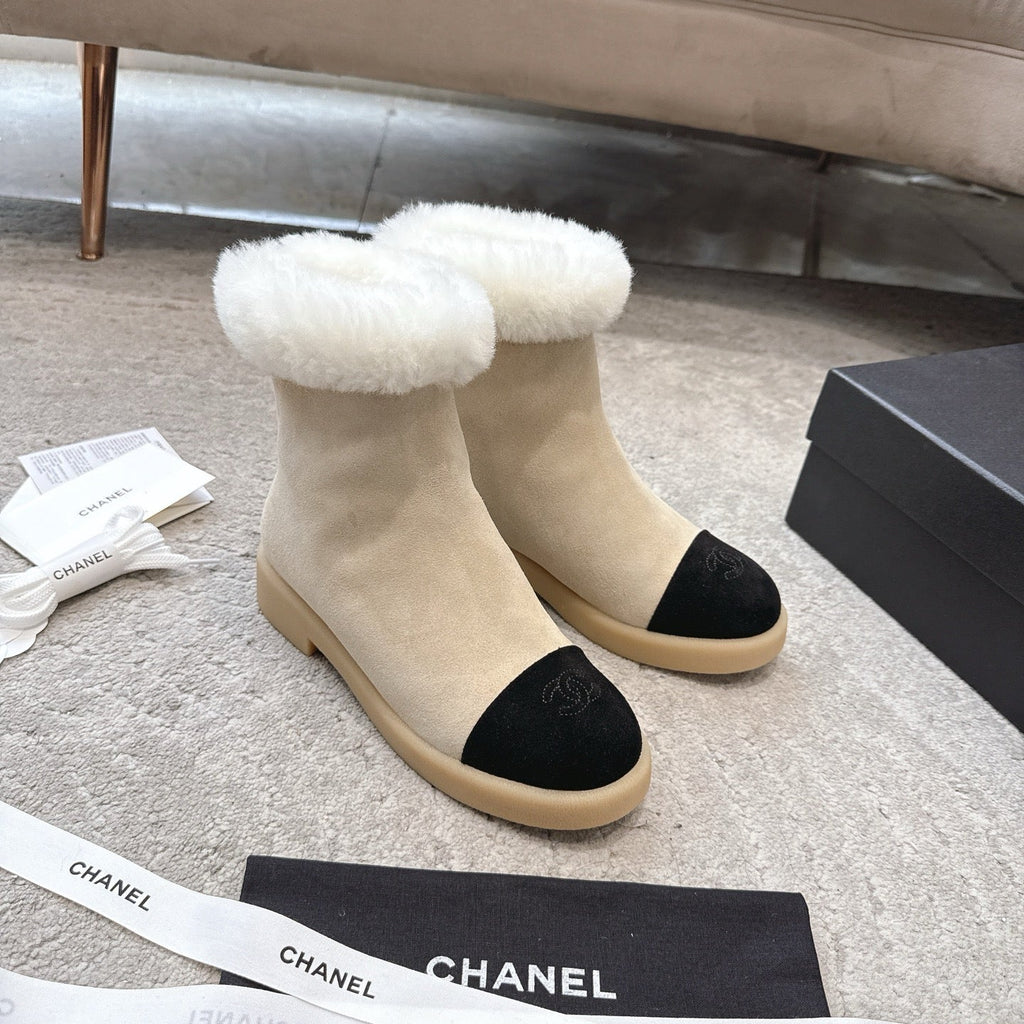 CC 25K Snow Boots 30mm Black Beige Wool Suede 527625