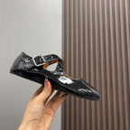 Alaila Criss Cross Ballet Flats In Black Glossy Calfskin 996027