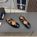 Alaila Criss Cross Ballet Flats In Black Glossy Calfskin 996027
