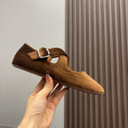 Alaila Criss Cross Ballet Flats In Brown Velvet 996041
