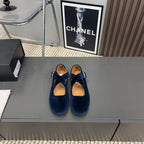 Alaila Criss Cross Ballet Flats In Deep Blue Velvet 996043