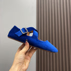 Alaila Criss Cross Ballet Flats In Blue Velvet 996045
