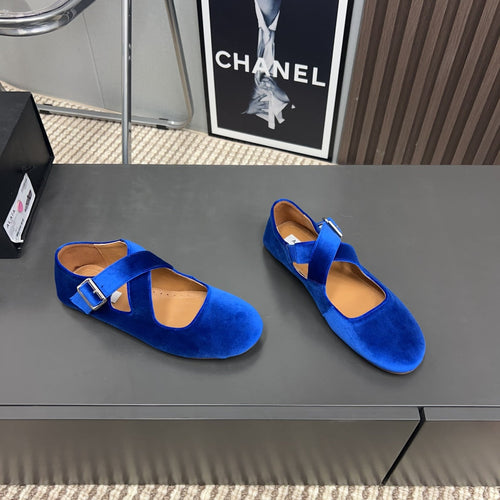 Alaila Criss Cross Ballet Flats In Blue Velvet 996045