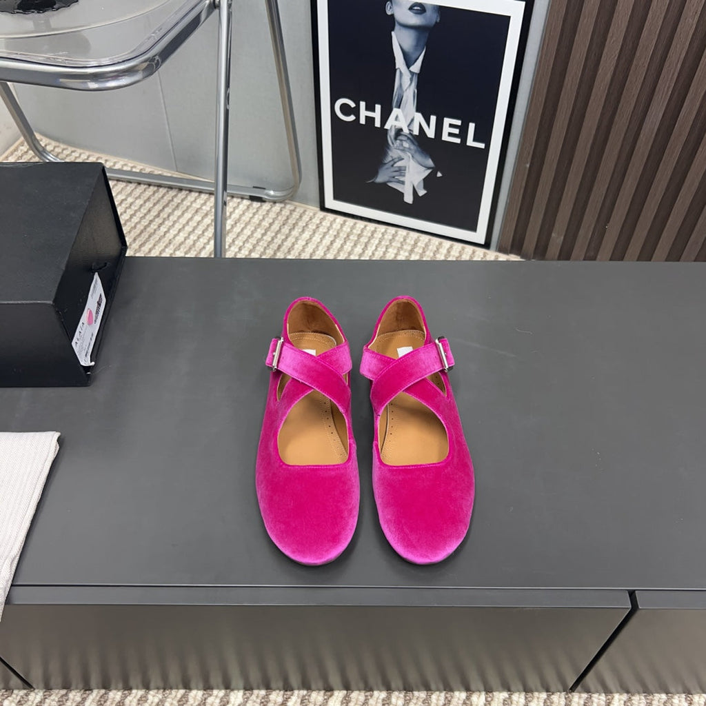 Alaila Criss Cross Ballet Flats In Deep Pink Velvet 996051