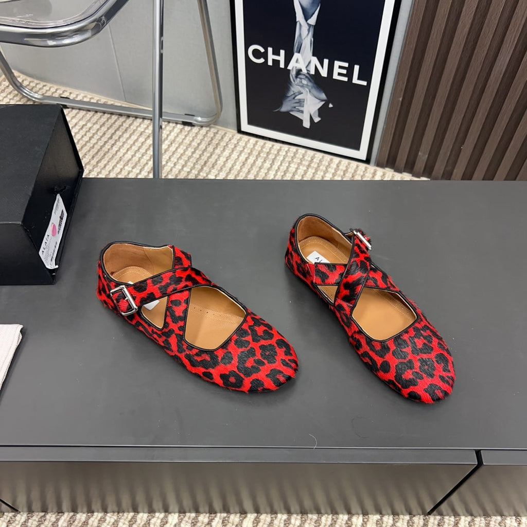 Alaila Criss Cross Ballet Flats In Red Lambskin 996061