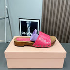 Miu Slippers In Pink Glossy Calfskin With Purple Half-Foot Socks