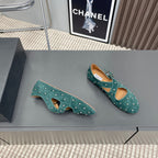 Alaia 2025 Criss Cross With Stud Ballet Flats Emerald Green Suede 293208