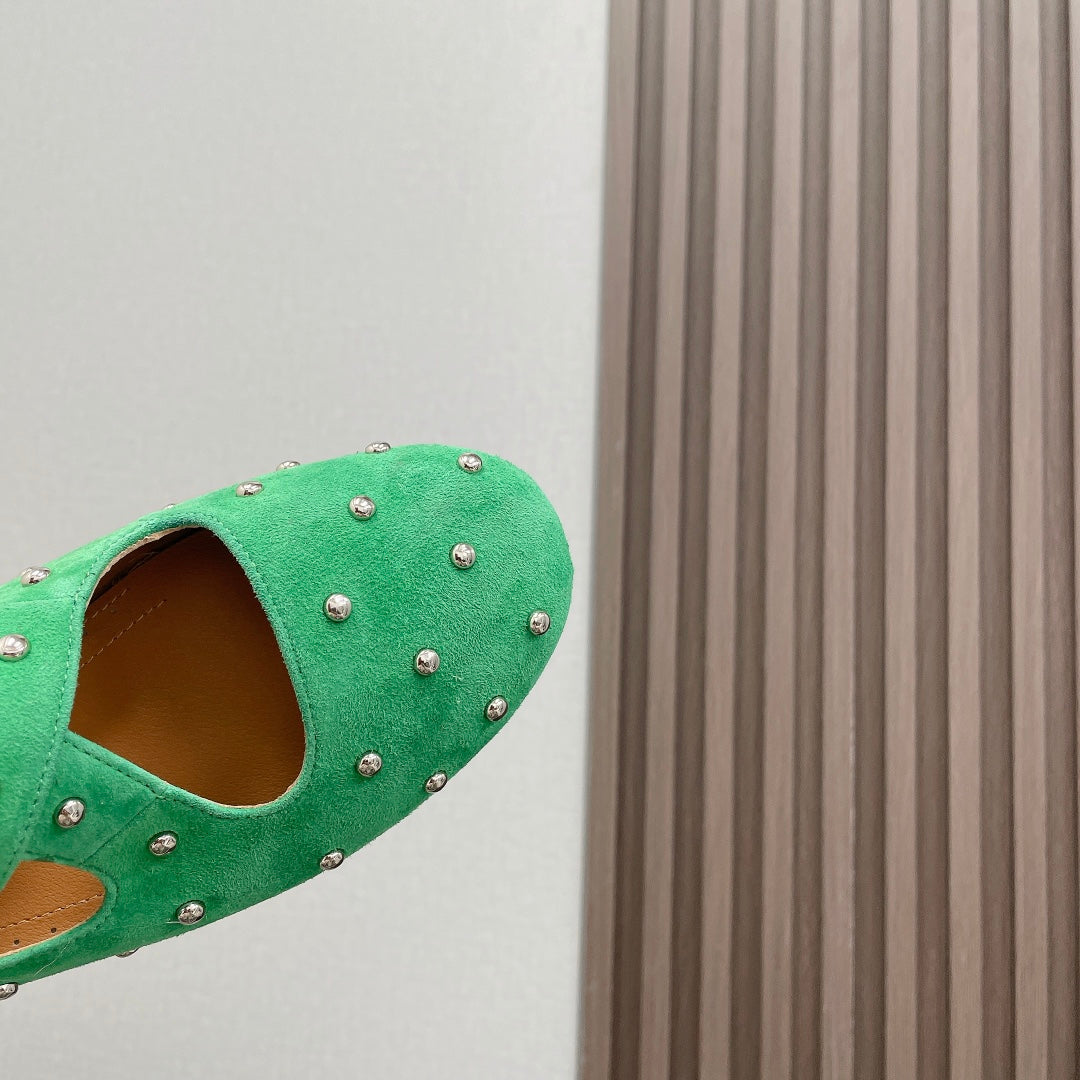 Alaia 2025 Criss Cross With Stud Ballet Flats Shamrock Green Suede 293210