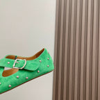 Alaia 2025 Criss Cross With Stud Ballet Flats Shamrock Green Suede 293210