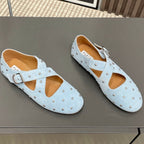 Alaia 2025 Criss Cross With Stud Ballet Flats Light Blue Suede 293212