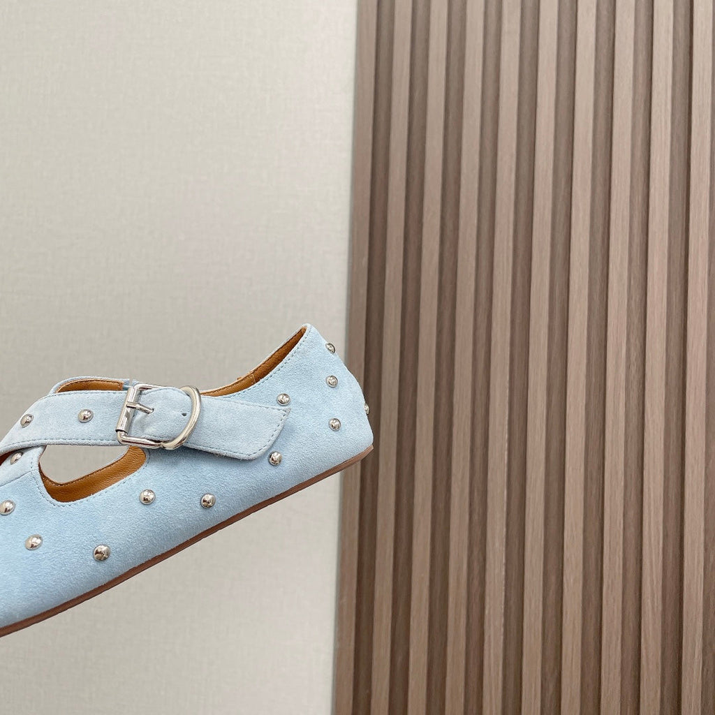 Alaia 2025 Criss Cross With Stud Ballet Flats Light Blue Suede 293212