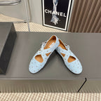 Alaia 2025 Criss Cross With Stud Ballet Flats Light Blue Suede 293212