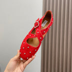 Alaia 2025 Criss Cross With Stud Ballet Flats Red Suede 293214