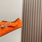 Alaia 2025 Criss Cross With Stud Ballet Flats Orange Suede 293215