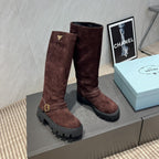 Prada 25 Boot Brown Black Suede 501669