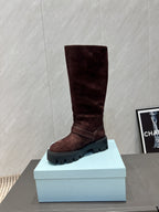Prada 25 Boot Brown Black Suede 501669