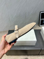 The Row 2025 Round Toe Ballet Flat Beige Suede Fleece 540490